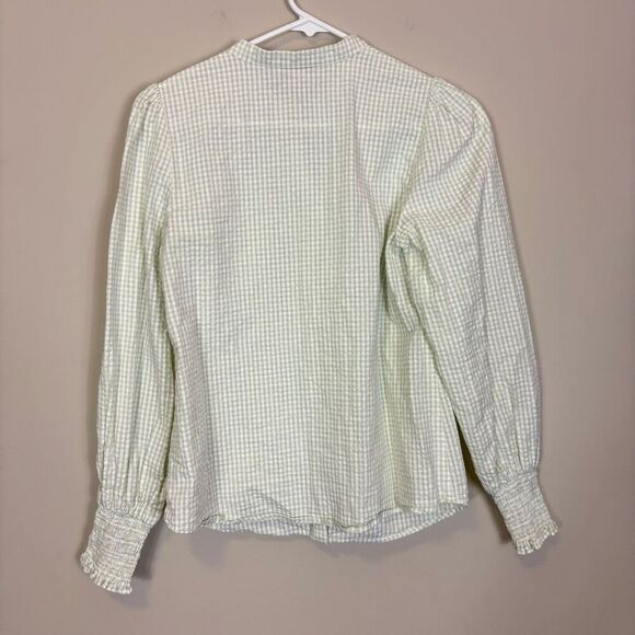 Boden White with Light Green Gingham Print Button Down Shirt US 2 - Picture 2 of 6